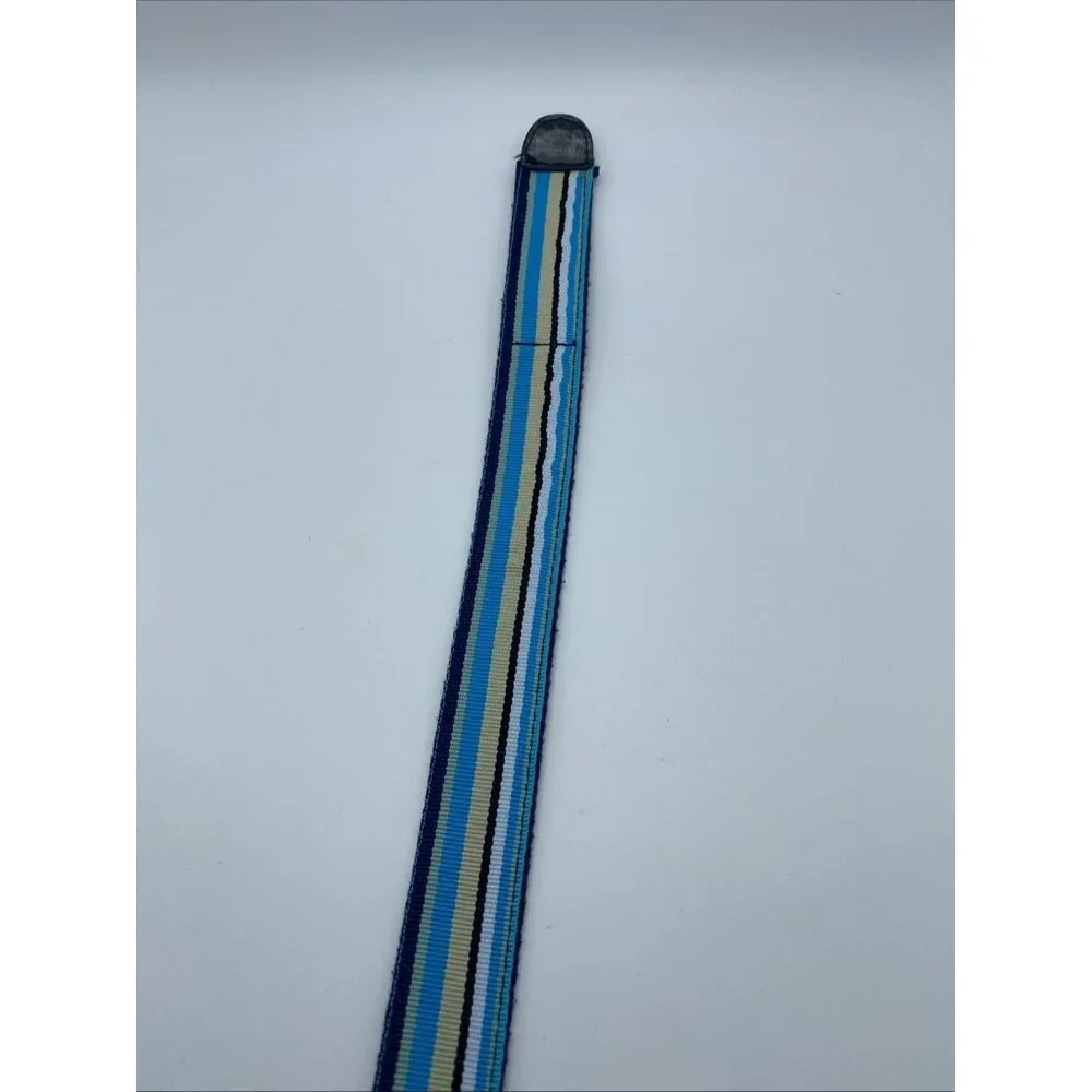 Baby Beltz Blue Beige Black Striped Belt Kids Size L Hook Loop Fastener